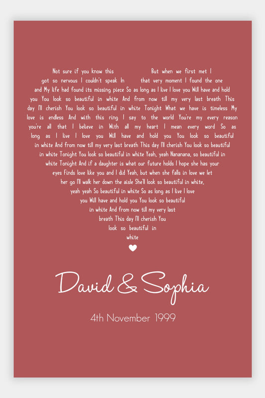 Personalized Heart-Shaped Song Lyrics Canvas – The Song of Your Love ❤️🎶
