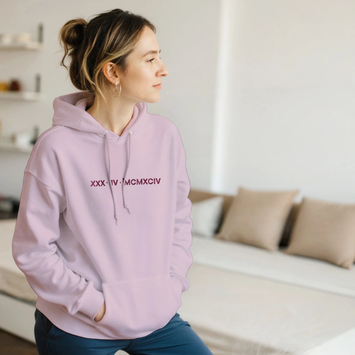 Personalized Embroidered Hoodie – Special Date in Roman Numerals