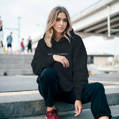 Personalized Embroidered Hoodie – Special Date in Roman Numerals
