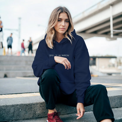 Personalized Embroidered Hoodie – Special Date in Roman Numerals