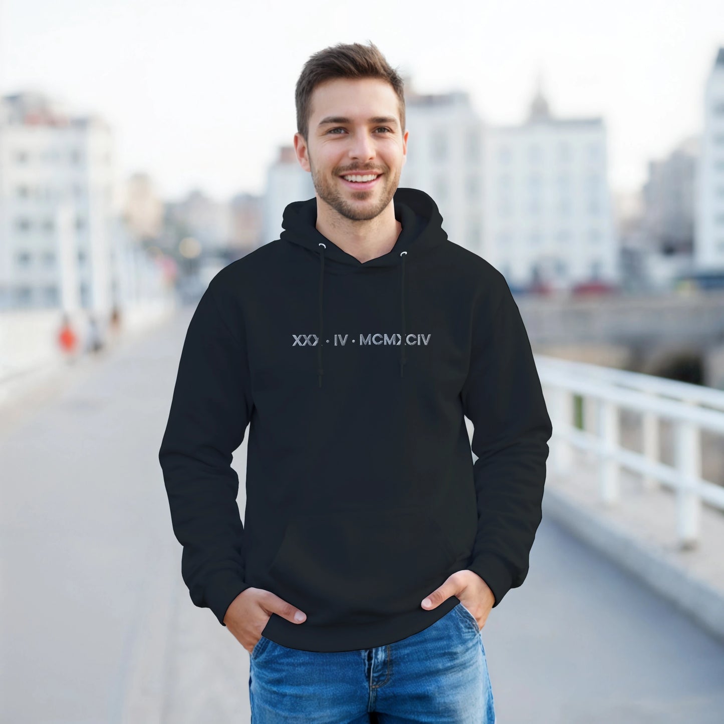 Personalized Embroidered Hoodie – Special Date in Roman Numerals