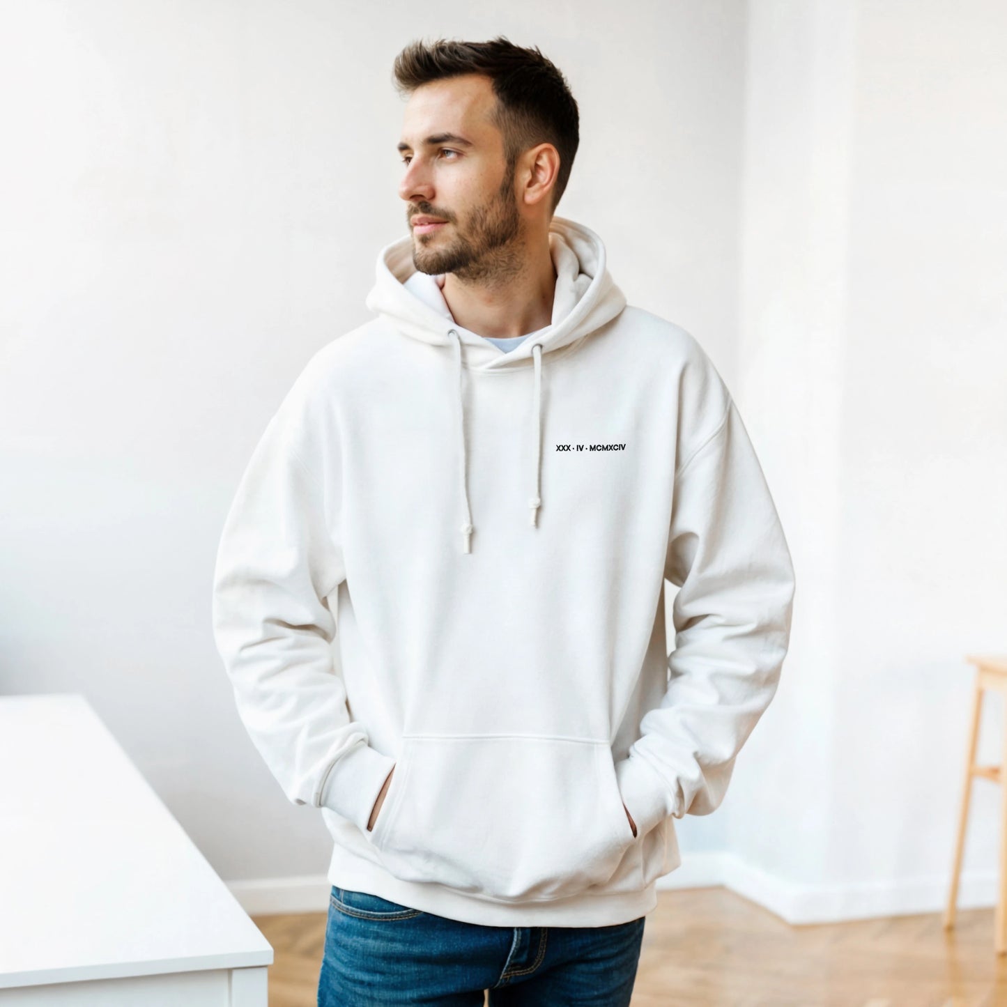Custom Embroidered Hoodie – Special Date in Roman Numerals