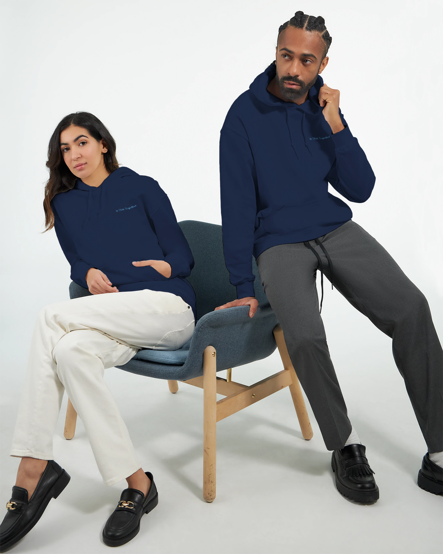 Quiet Luxury Couples Hoodie — Custom Minimalist Embroidery (You & I / Always Us / Forevermore)