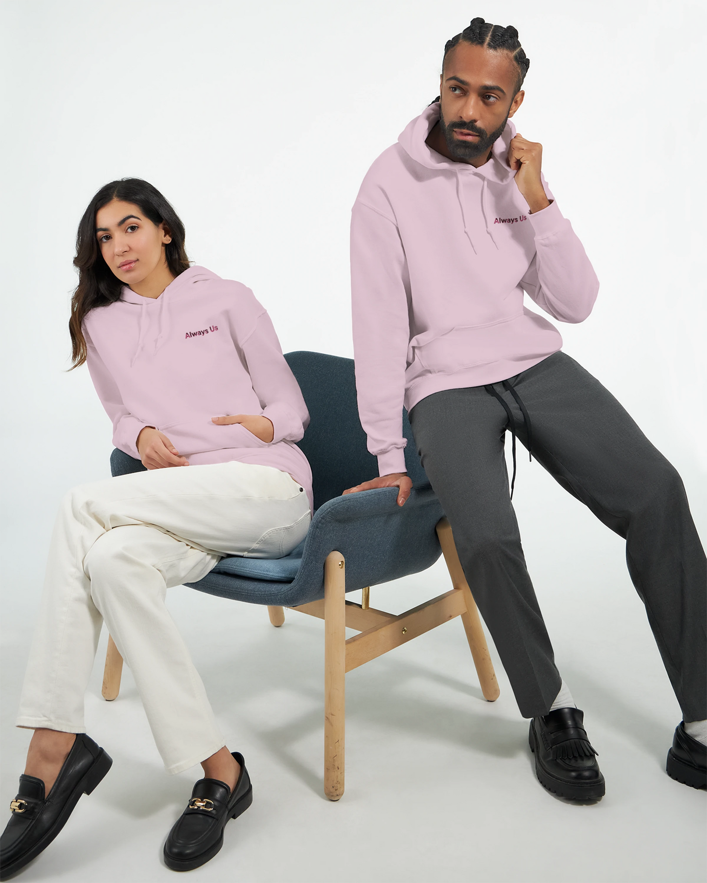 Quiet Luxury Couples Hoodie — Custom Minimalist Embroidery (You & I / Always Us / Forevermore)
